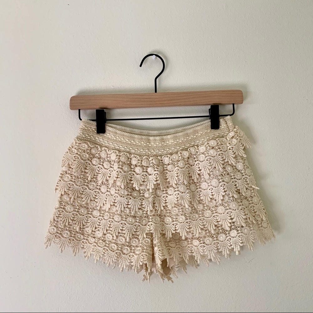 Forever 21 Cream Boho Crochet Shorts